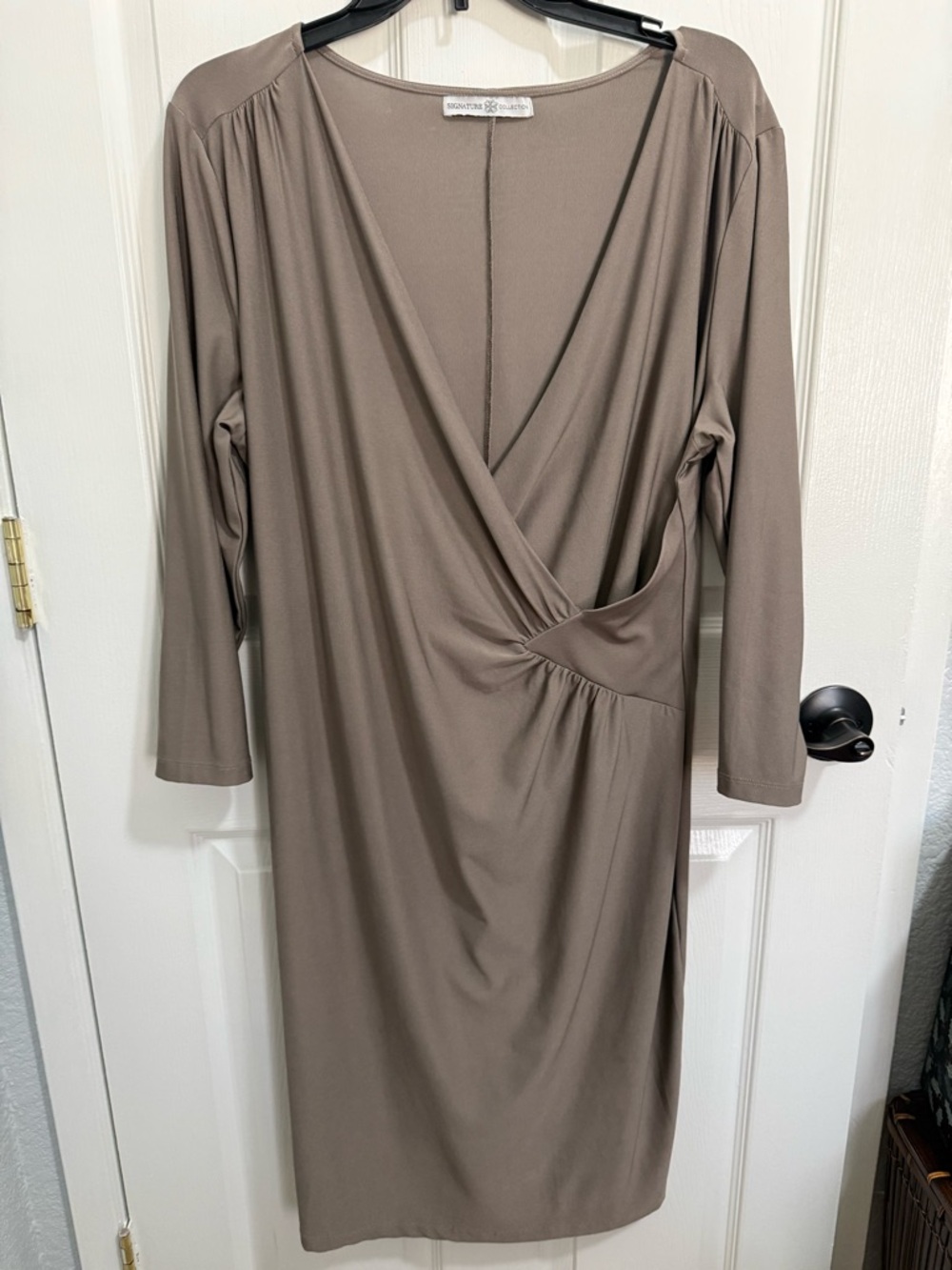 Signature collection Taupe Faux-Wrap Jersey Midi Dress 3/4 sleeves